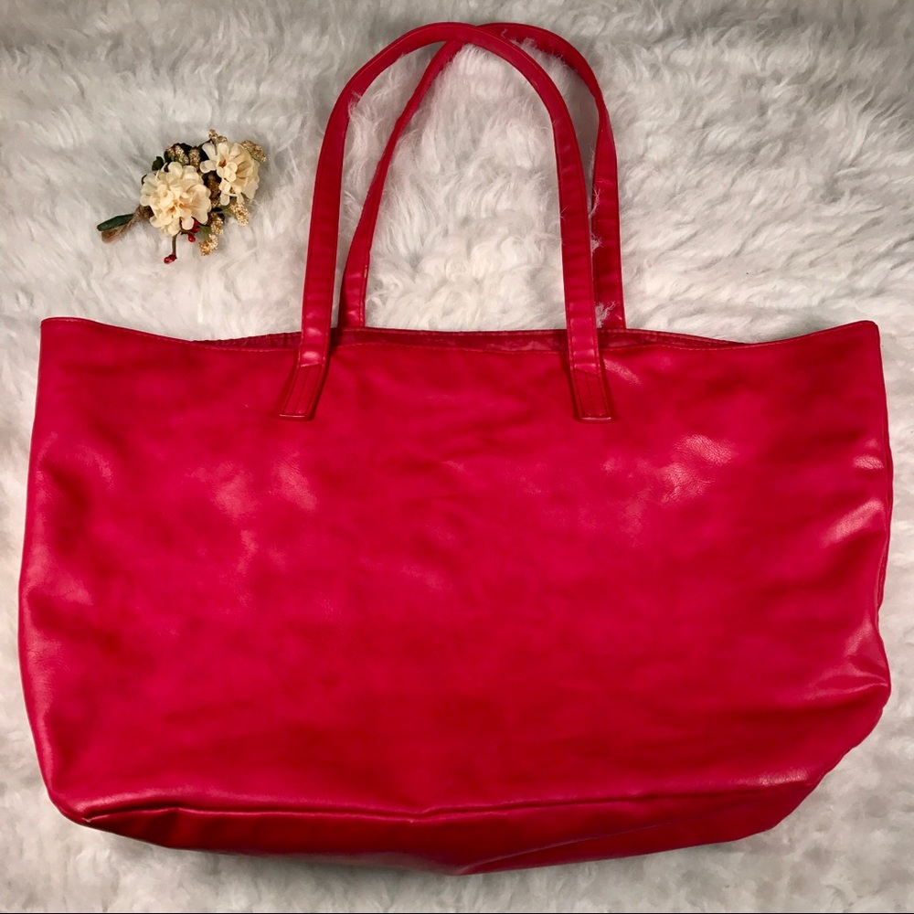 Vegan leather Hot Pink Lancôme Lined Tote Bag